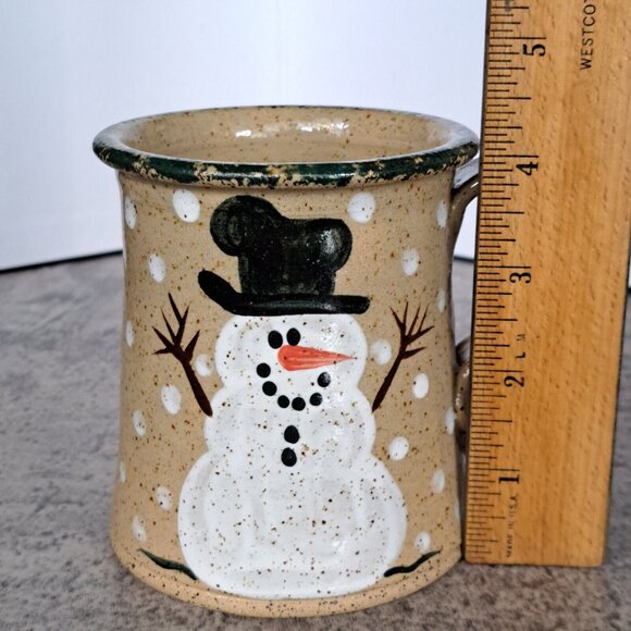 Three Rivers Pottery Snowman Mug Holiday Christmas Winter Green Spongeware - Picture 5 of 9